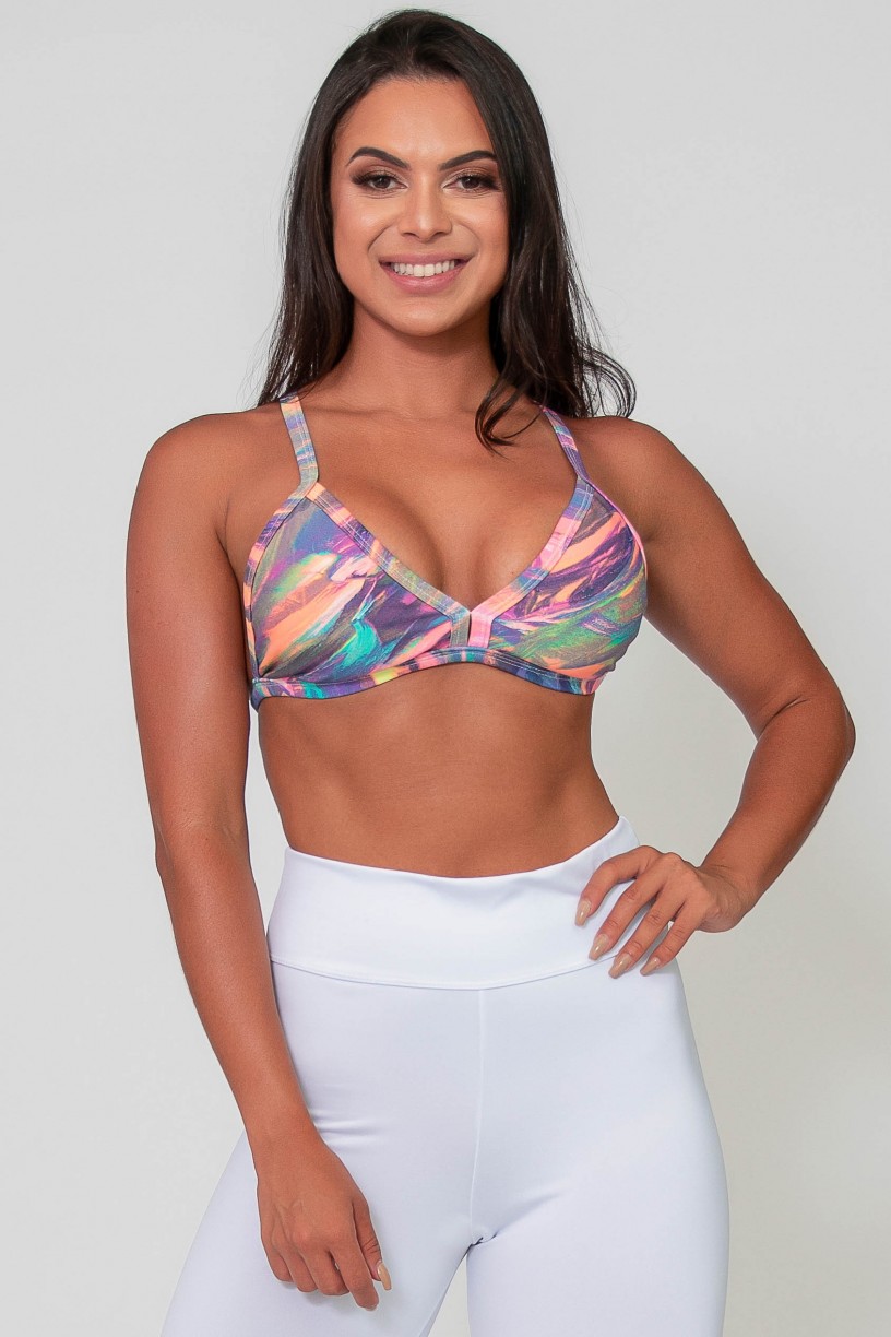 Top Fitness Estampado (Borrado Azul Laranja e Rosa Fluor) | Ref: K2568-A