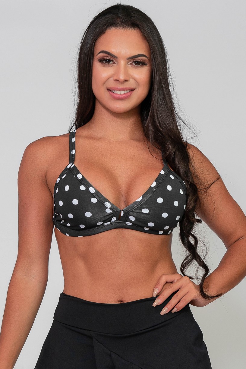 Top Fitness Estampado (Preto com Bolinhas Brancas) | Ref: K2568-M