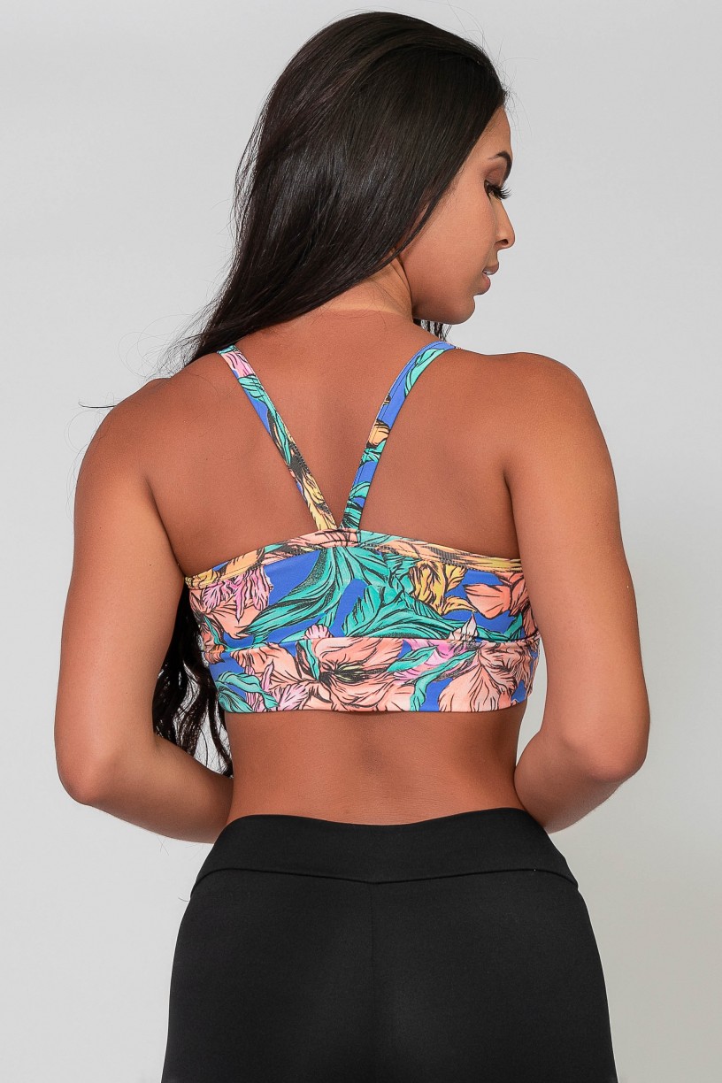 Top Anatômico Estampado (Folhas Verde Rosa E Amarelo) | Ref: K2584-F