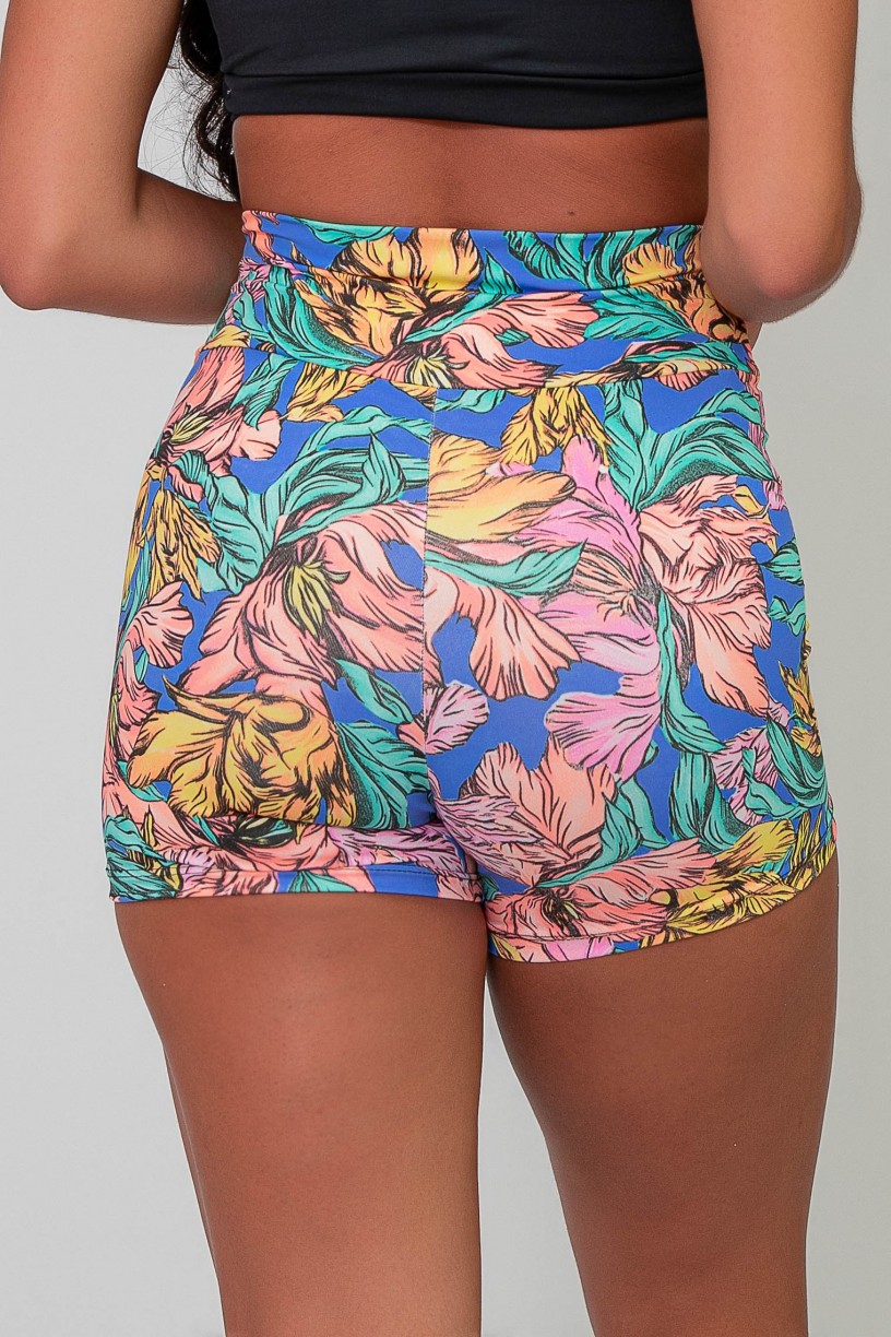 Short Básico Estampado (Folhas Verde Rosa e Amarelo) | Ref: K2587-F