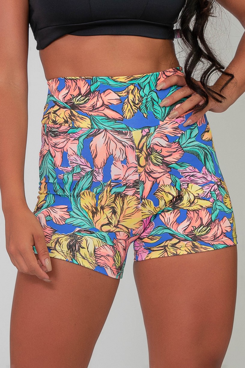 Short Básico Estampado (Folhas Verde Rosa e Amarelo) | Ref: K2587-F