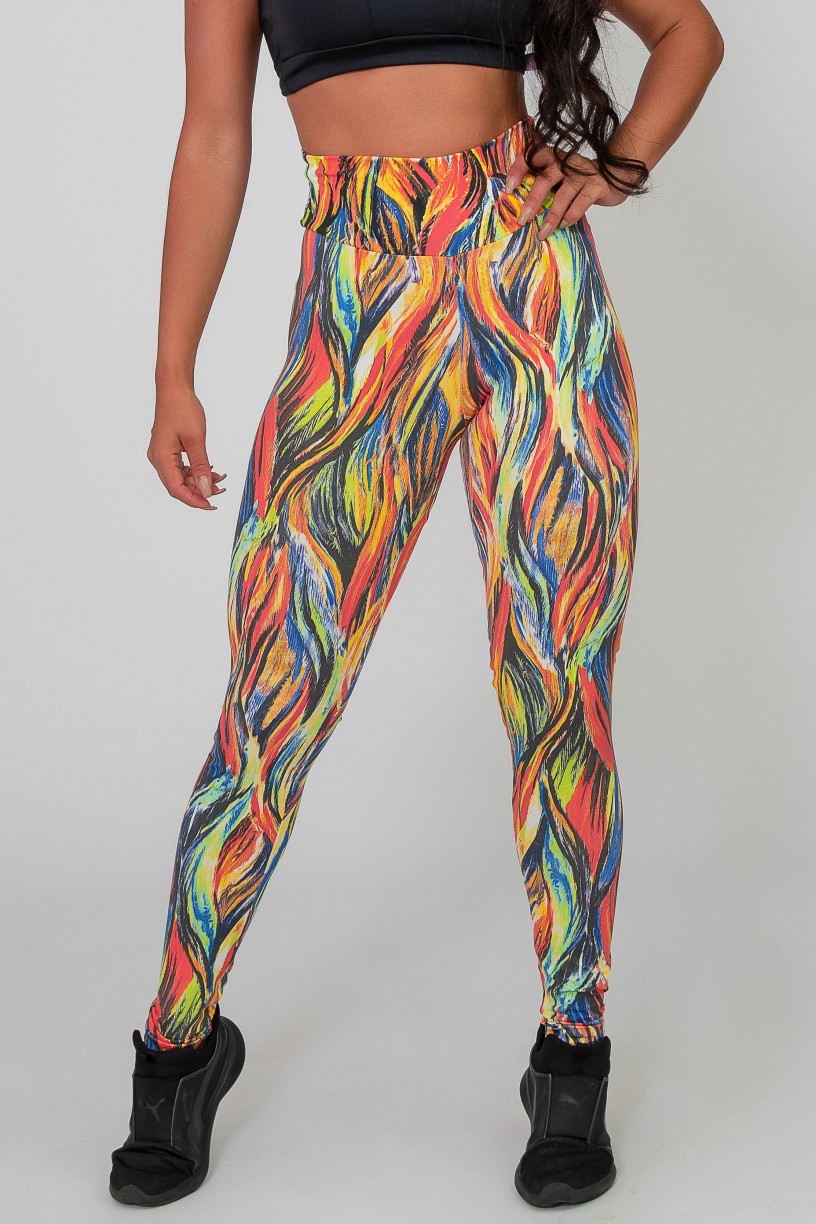 Calça Legging Básica Estampada (Abstrato Fluor 3) | Ref: K2588-C