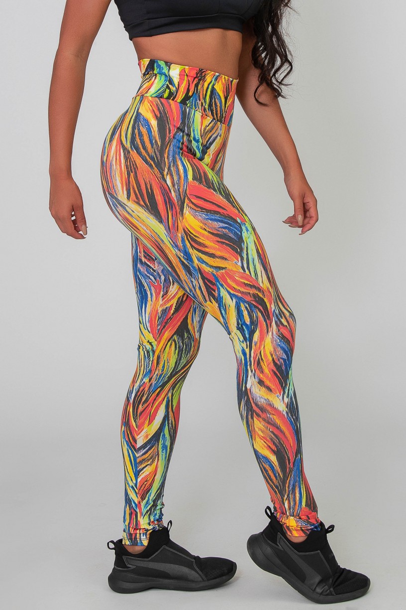 Calça Legging Básica Estampada (Abstrato Fluor 3) | Ref: K2588-C