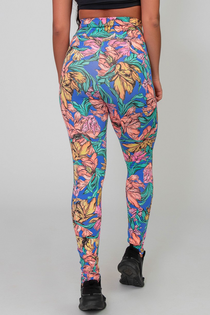 Calça Legging Básica Estampada (Folhas Verde Rosa e Amarelo) | Ref: K2588-F