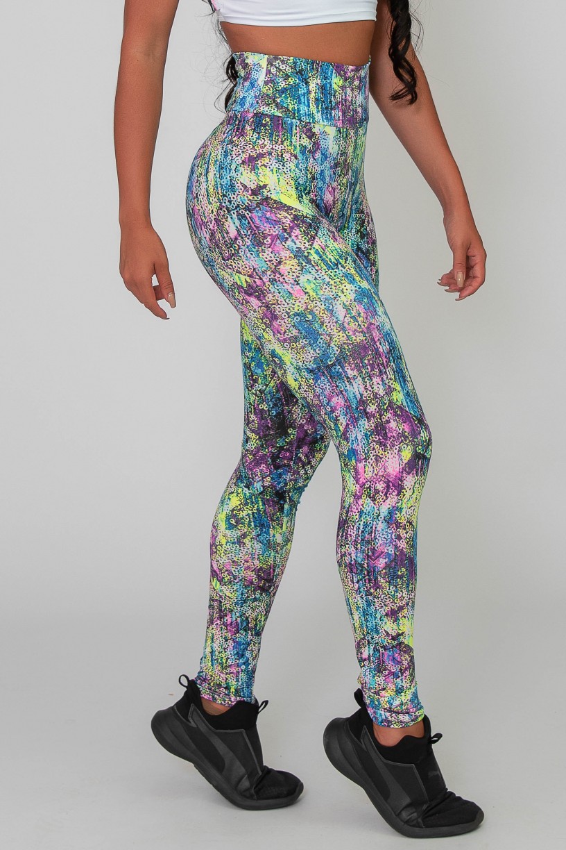 Calça Legging Básica Estampada (Mosaico e Bolinhas Coloridas) | Ref: K2588-J