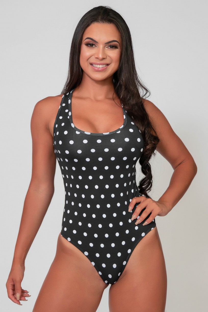 Body Nadador Estampado (Preto com Bolinhas Brancas) | Ref: K2590-M