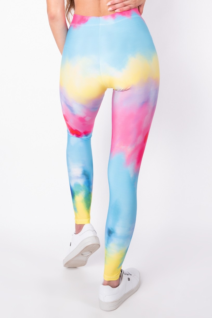 Calça Legging com Elástico Estampa Digital Tie Dye (Azul / Amarelo) | Ref: K2695-I