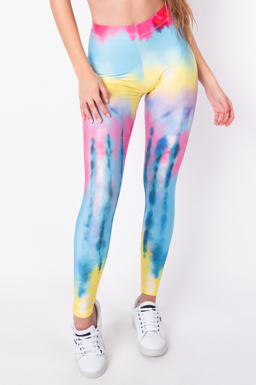 Calça Legging com Elástico Estampa Digital Tie Dye (Azul / Amarelo) | Ref: K2695-I