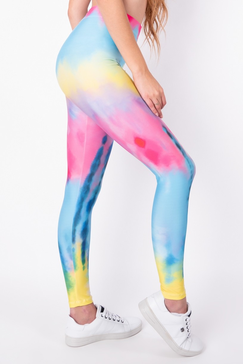 Calça Legging com Elástico Estampa Digital Tie Dye (Azul / Amarelo) | Ref: K2695-I