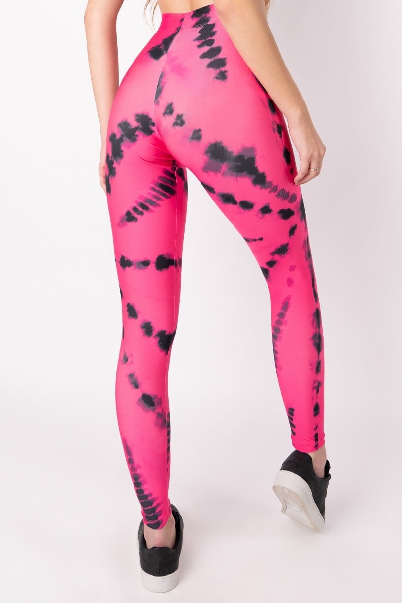 Calça Legging com Elástico Estampa Digital Tie Dye (Pink / Preto) | Ref: K2695-J