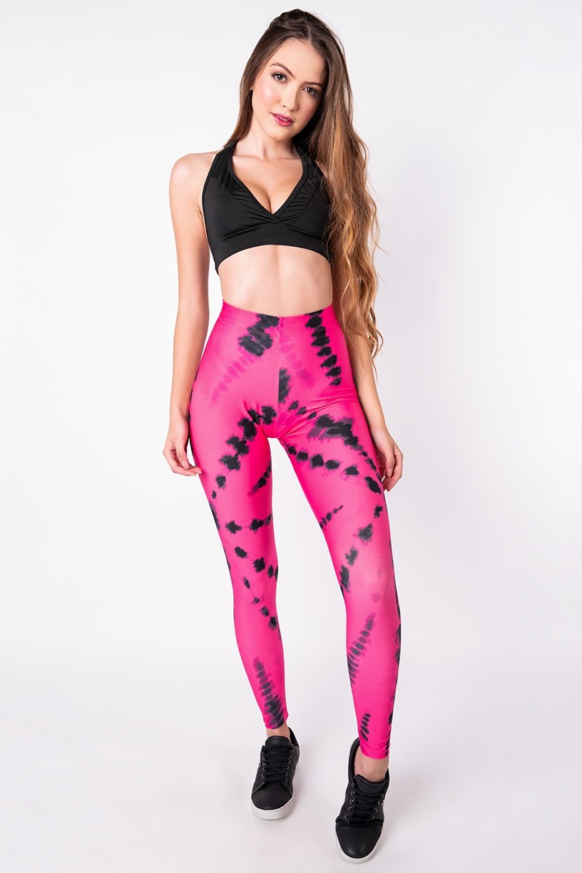 Calça Legging com Elástico Estampa Digital Tie Dye (Pink / Preto) | Ref: K2695-J