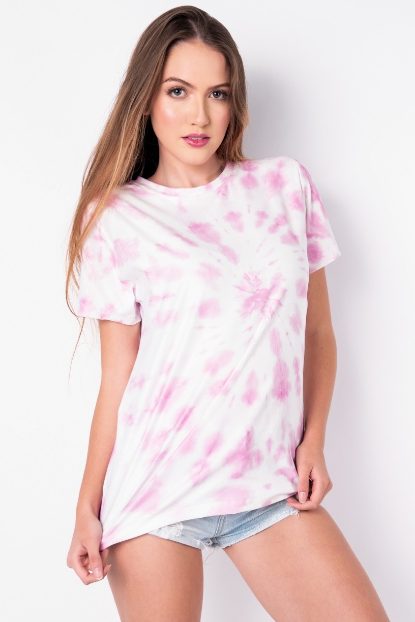 Camisetão Estampa Digital Tie Dye (Rosa / Branco) | Ref: K2696-E