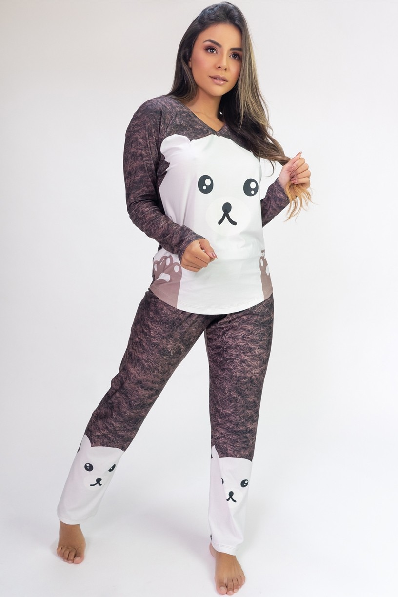 Pijama de Manga Longa Raglan Estampa Digital (Fur) | Ref: K2806