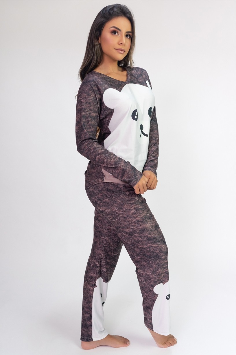 Pijama de Manga Longa Raglan Estampa Digital (Fur) | Ref: K2806