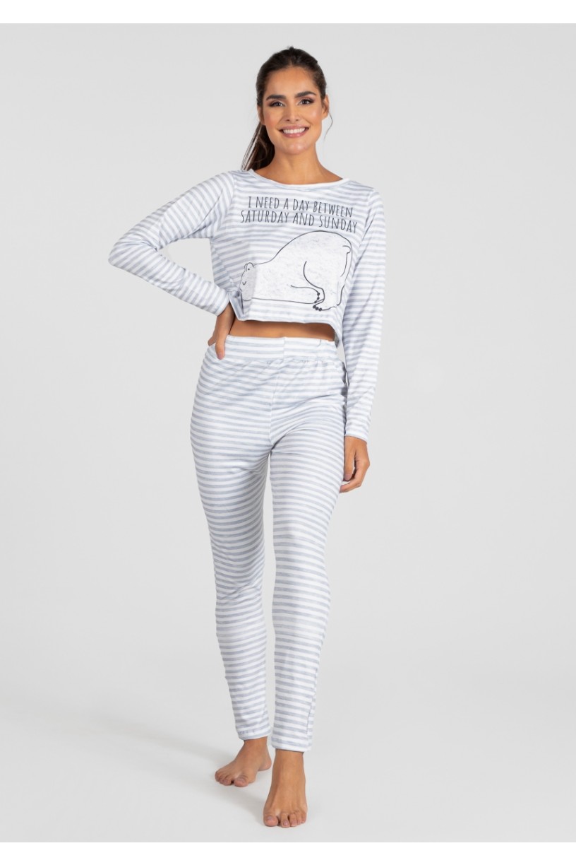 Pijama Cropped de Manga Longa e Calça Estampa Digital (Polar Bear) | Ref: K2816