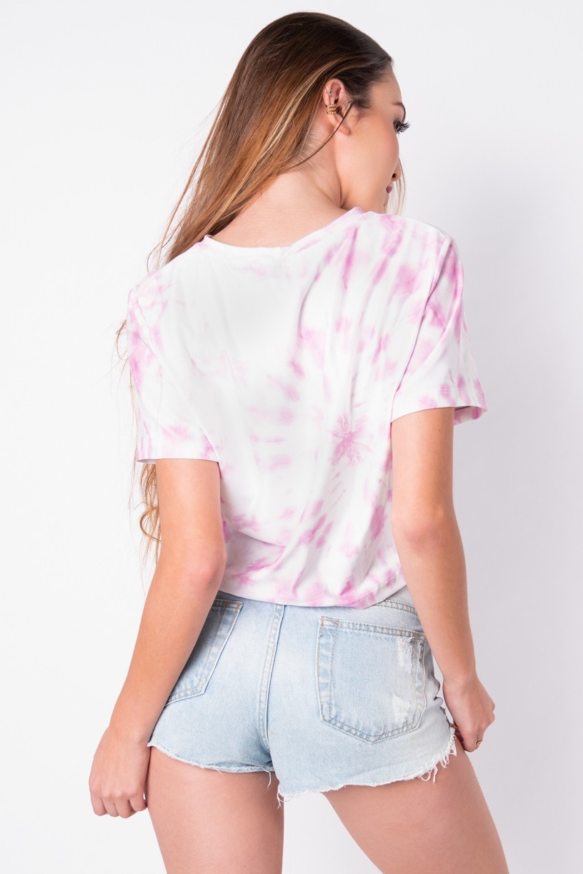 Maxi Cropped Estampa Digital Tie Dye (Rosa / Branco) | Ref: K2827-E