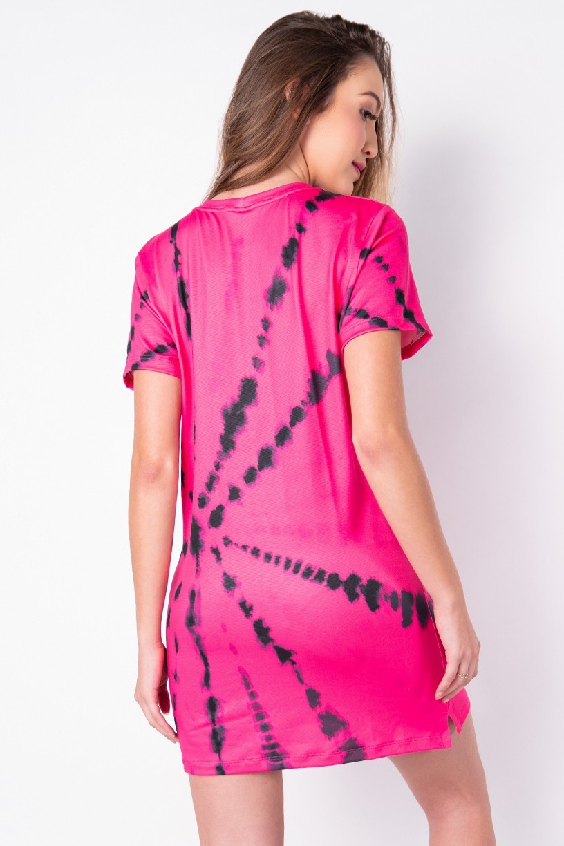 Vestido Estampa Digital Tie Dye (Pink / Preto) | Ref: K2828-J