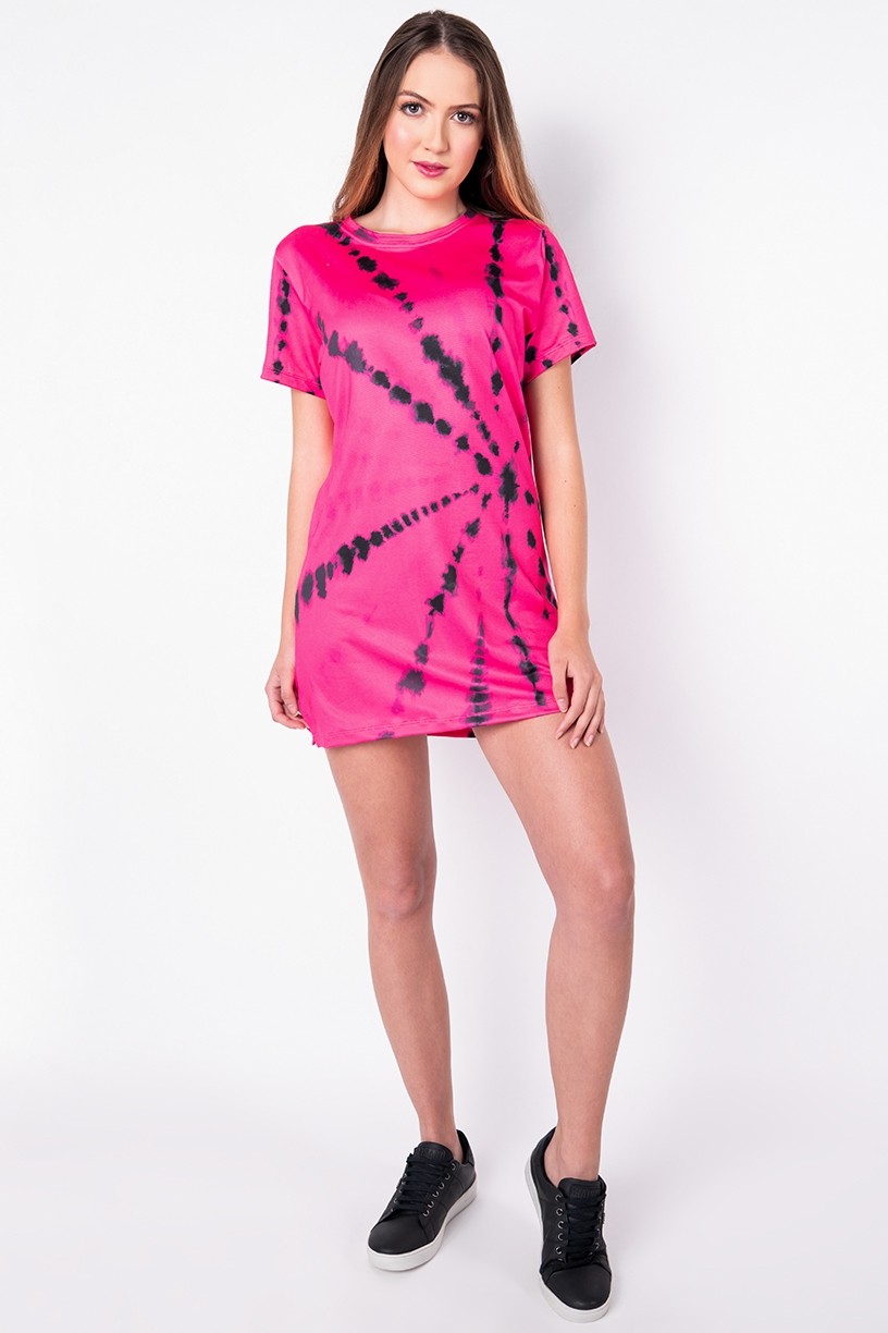 Vestido Estampa Digital Tie Dye (Pink / Preto) | Ref: K2828-J