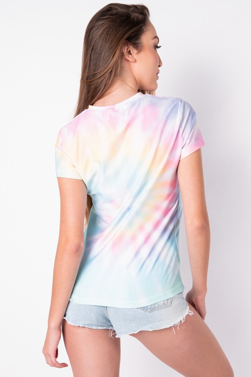 Blusa Básica com Nozinho Estampa Digital Tie Dye (Arco-Íris Claro) | Ref: K2829-C