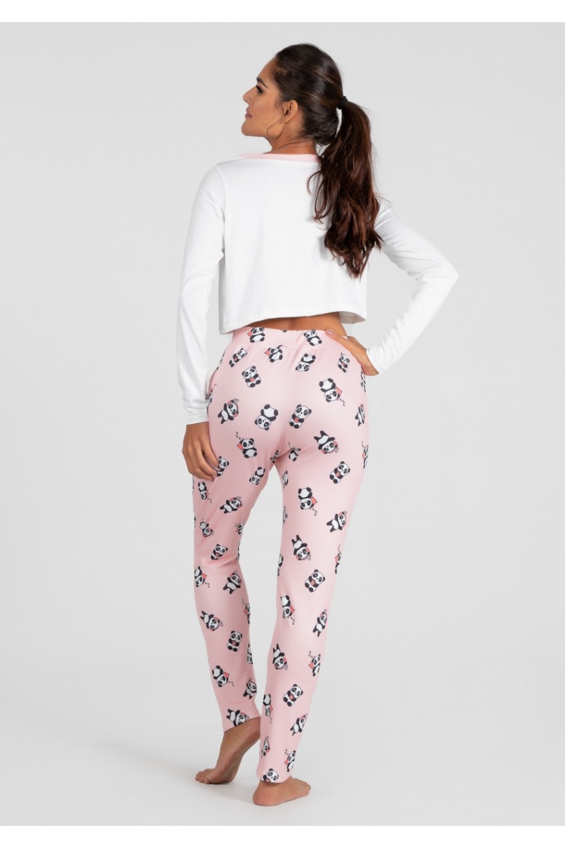 Pijama Cropped de Manga Longa e Calça Estampa Digital (Panda Mood) | Ref: K2993-A 