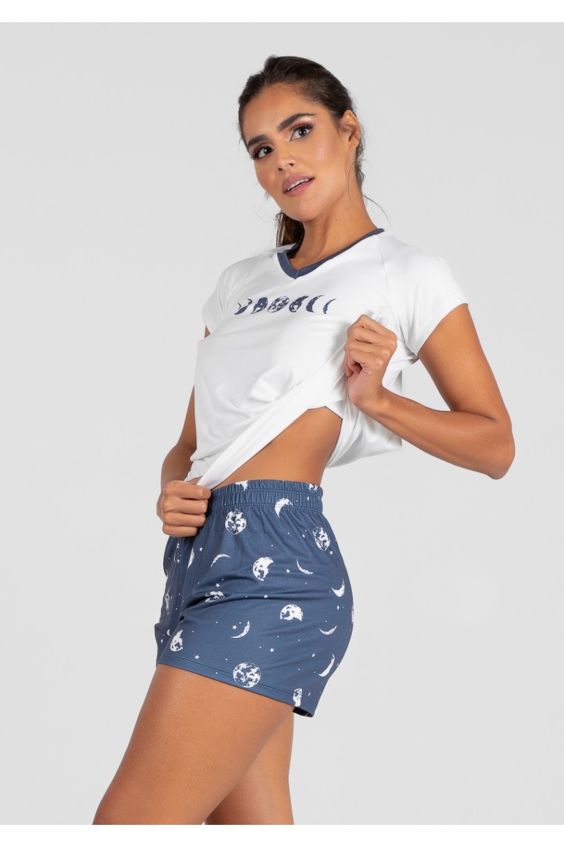 Pijama de Manga Curta e Short Estampa Digital (Moon Phases) | Ref: K2994-A