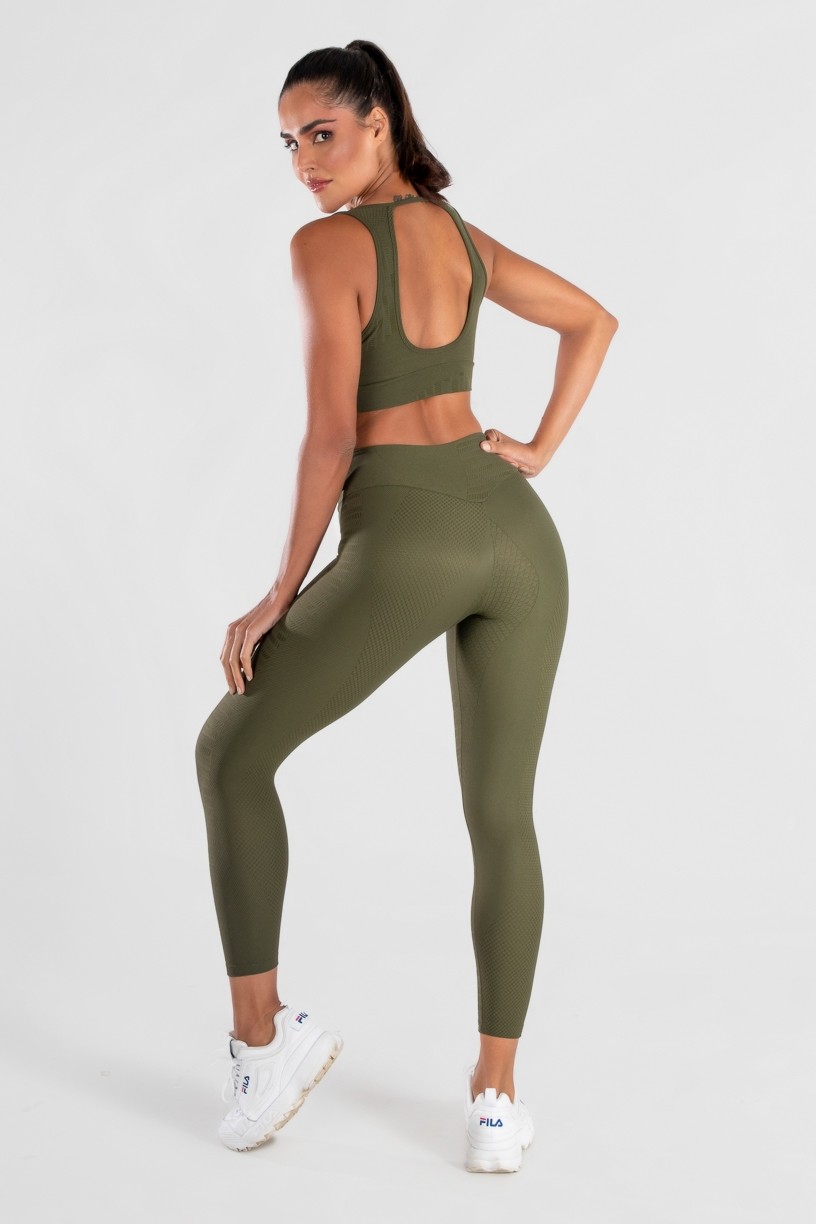 Calça Legging Levanta Bumbum Cós com Bico (Verde Militar) | Ref: K3071-B 