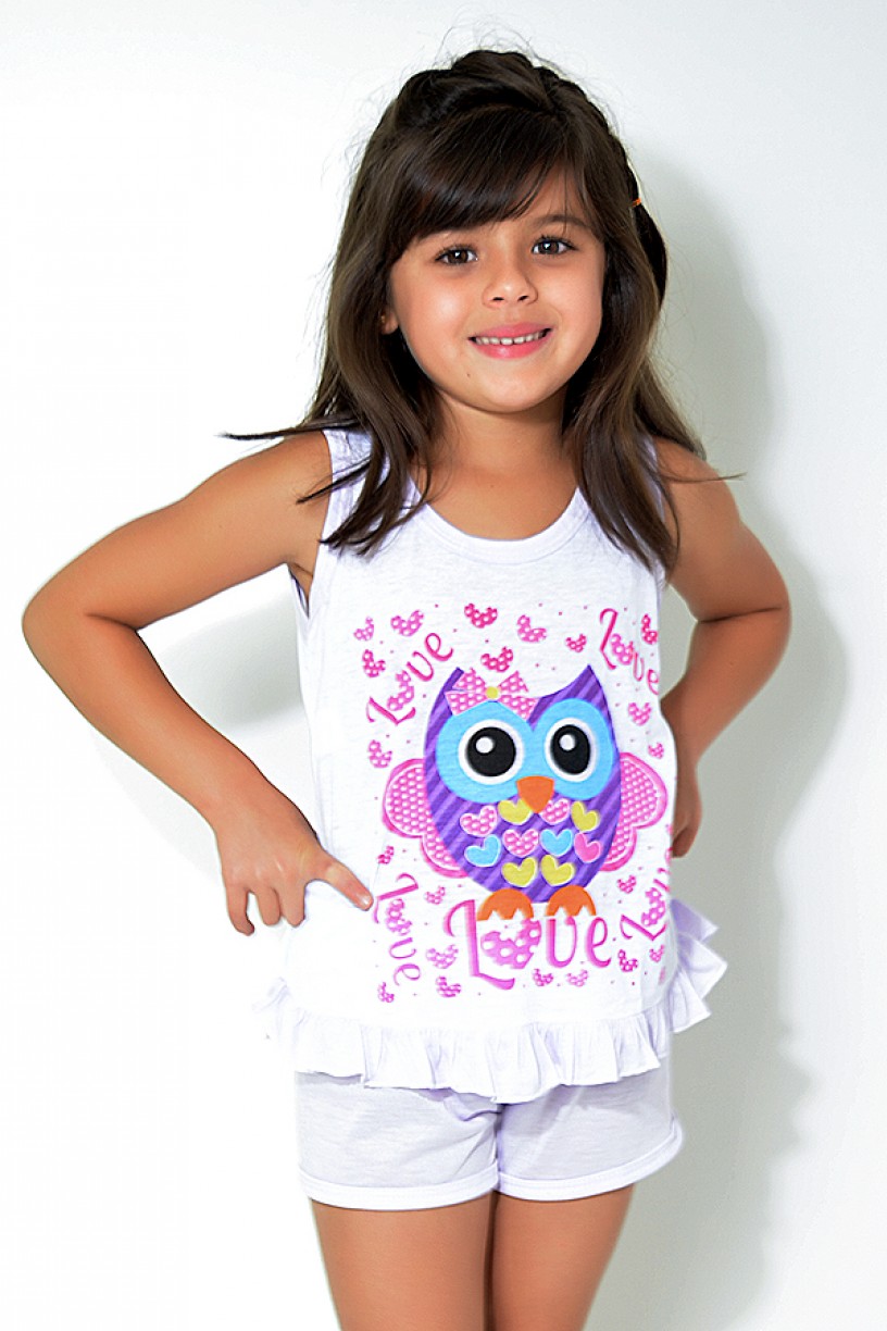 Babydoll Infantil 059 (Lilás com coruja)