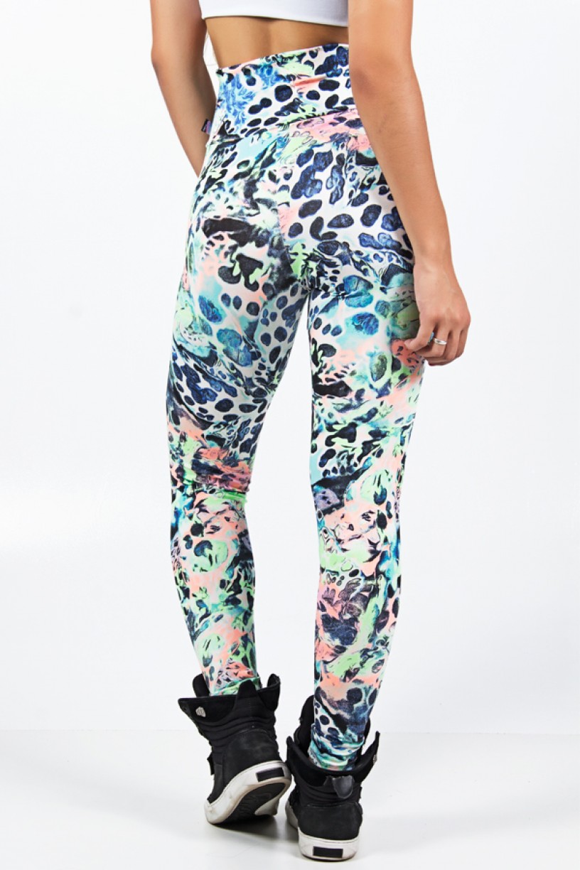 Legging Estampada Abstrato Azul Verde e Laranja Fluor | Ref: CA531