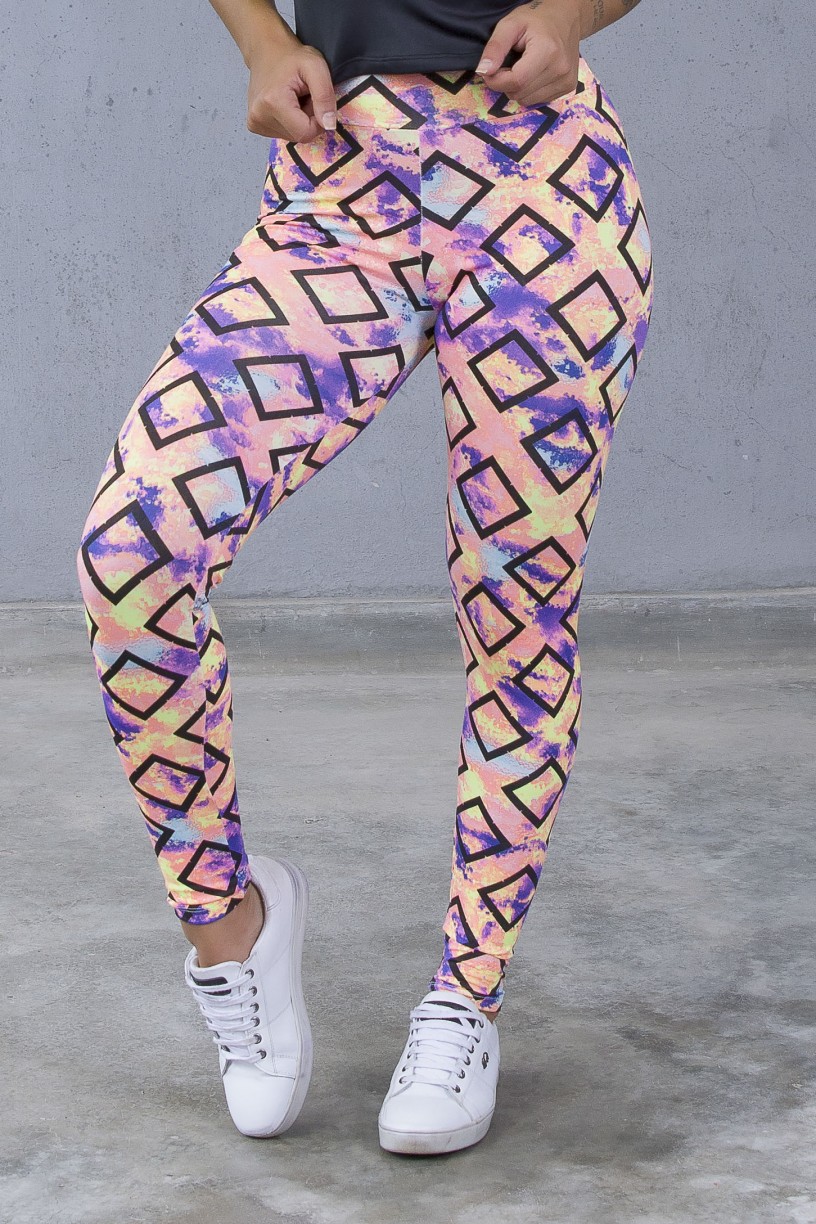 Legging Estampada (Quadrados com Manchas Coloridas) | Ref: KS-F27-120