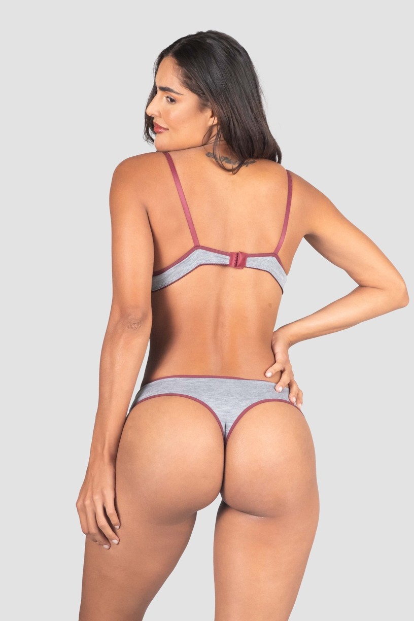 Conjunto Lingerie Mylena (Cinza / Vinho) | Ref: P03-20-F 