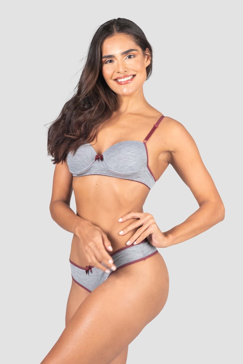 Conjunto Lingerie Mylena (Cinza / Vinho) | Ref: P03-20-F 