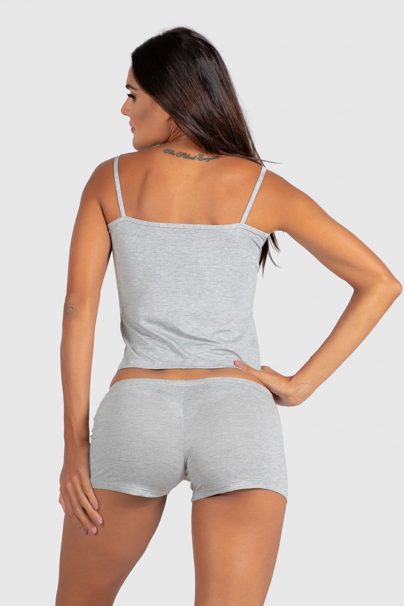 Conjunto Babydoll e Calcinha com Laços (Cinza / Branco) | Ref: P03-7-B