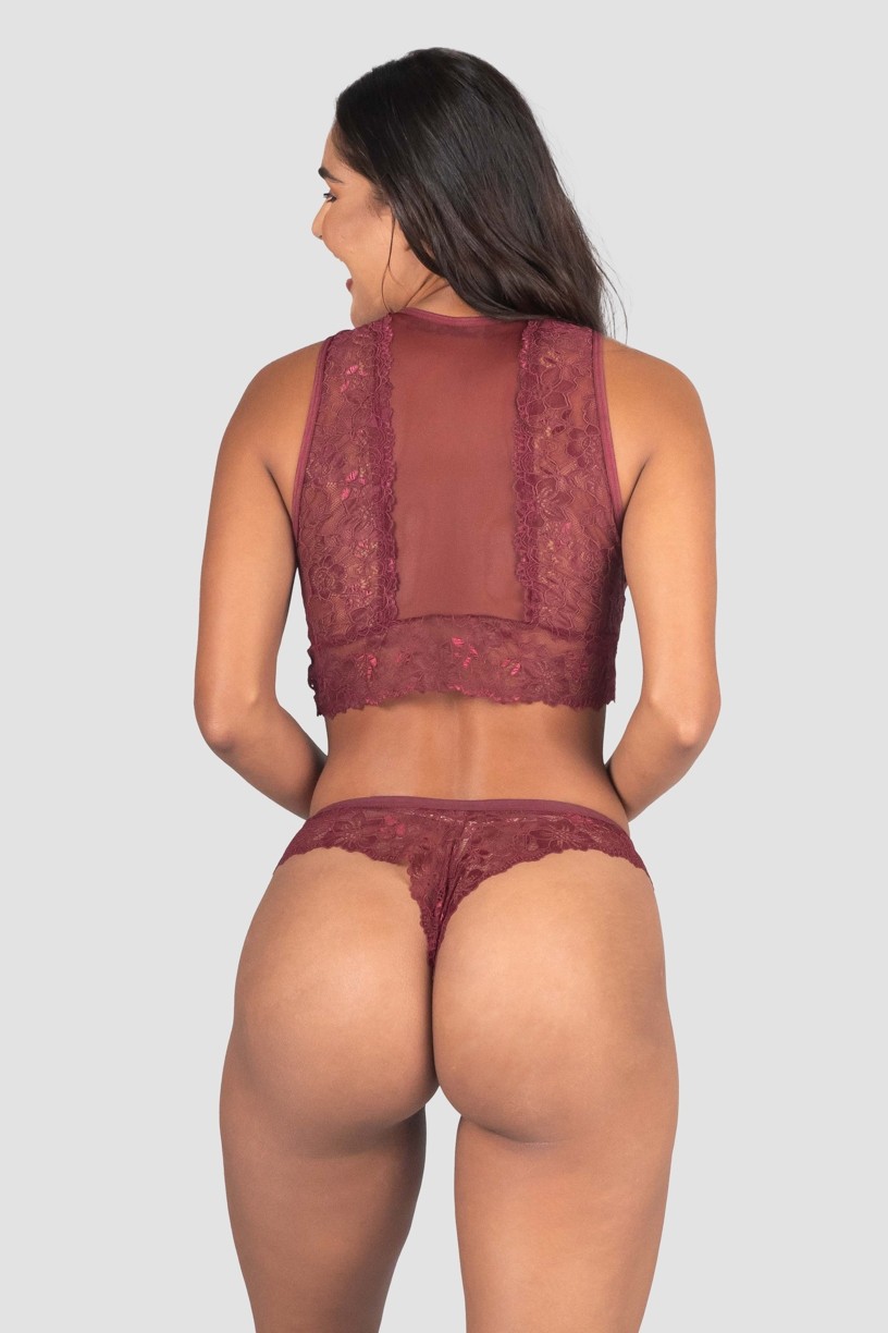 Conjunto Lingerie Patrícia de Renda (Vinho) | Ref: P04-1-A