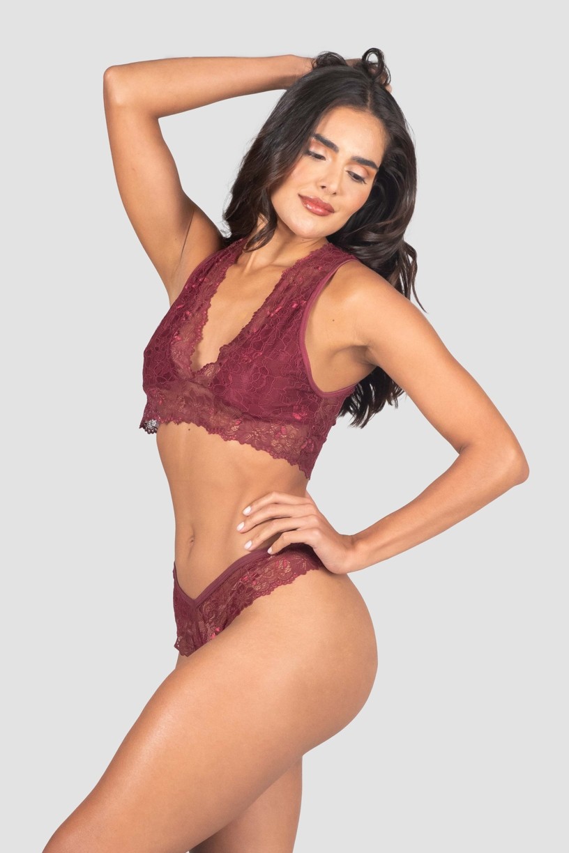 Conjunto Lingerie Patrícia de Renda (Vinho) | Ref: P04-1-A