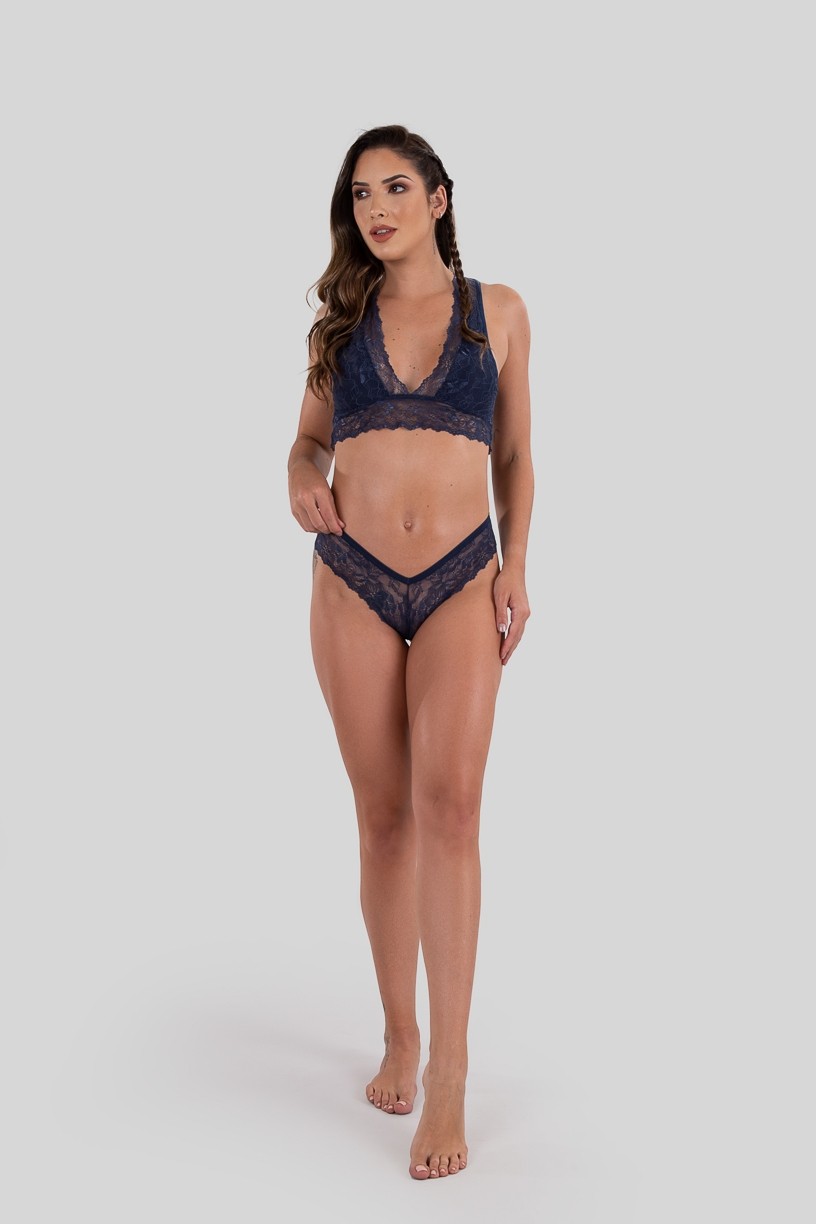 Conjunto Lingerie Patrícia de Renda (Azul Marinho) | Ref: P04-1-B