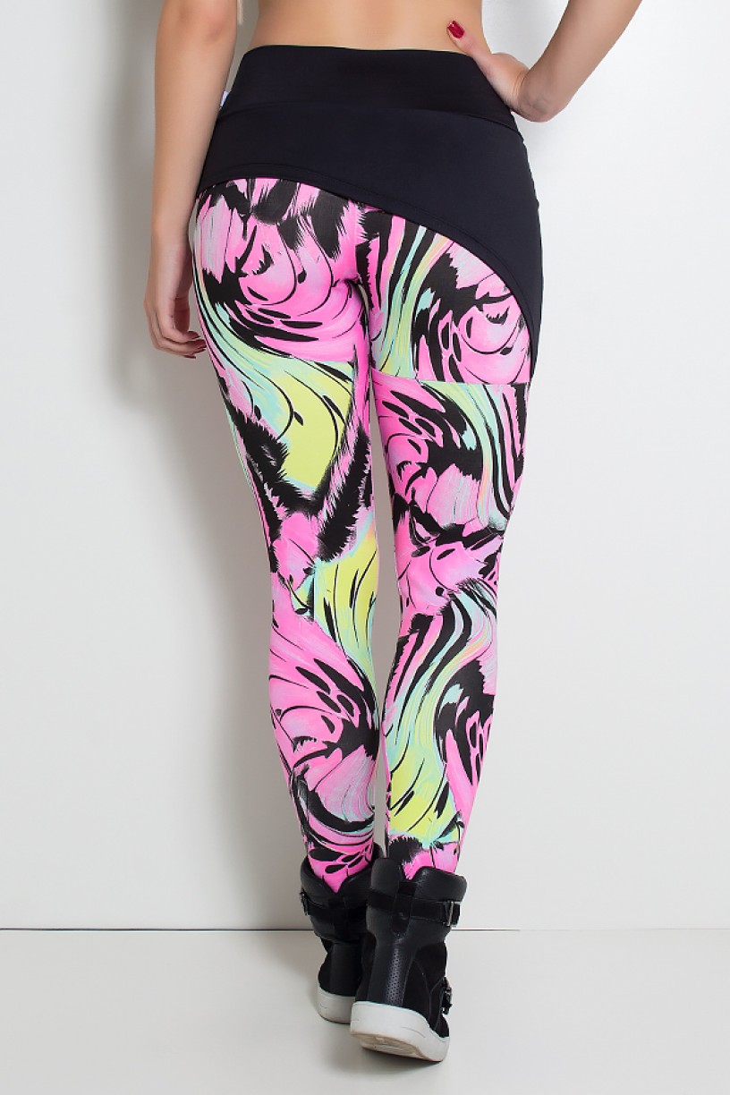 Calça Legging Samanta (Preto com Rosa e Verde) | Ref: F204-004