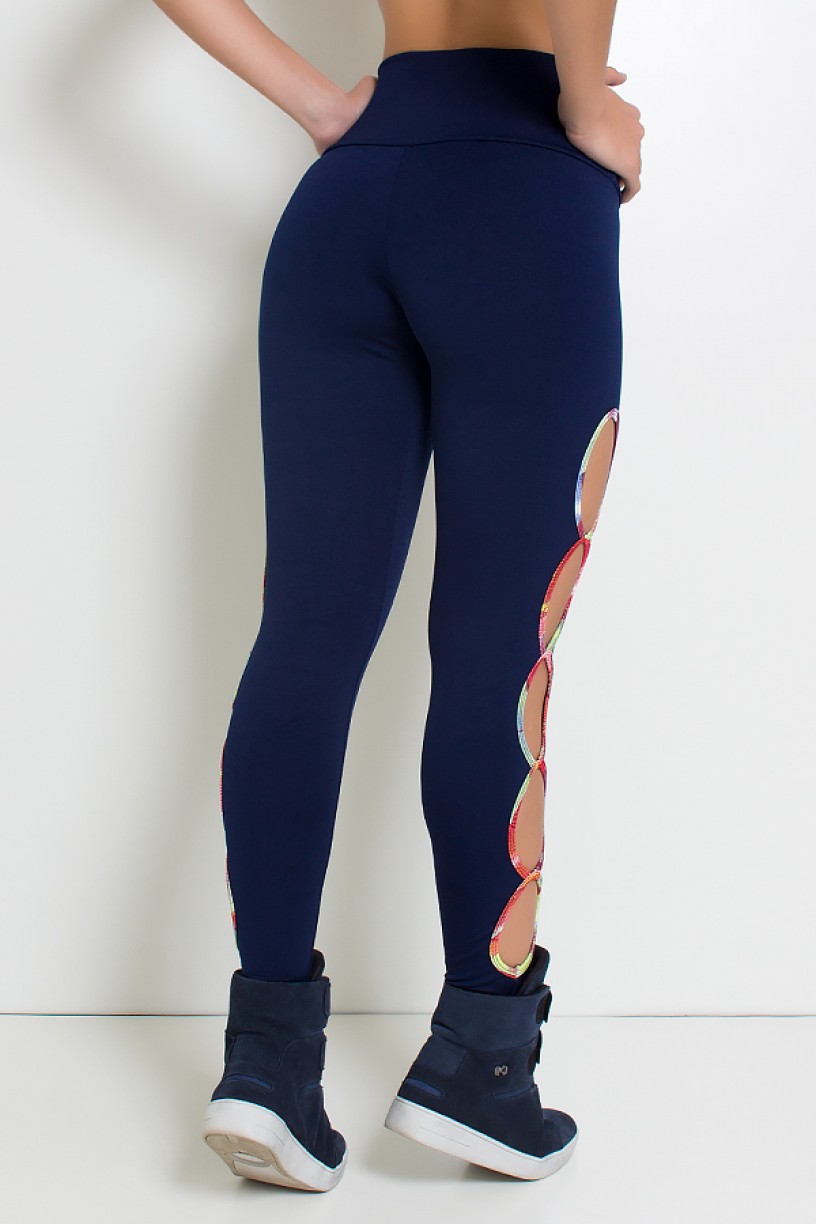 Legging Gota Sabrina Lisa com Viés Estampado (Azul Marinho) | Ref: KS-F390-002