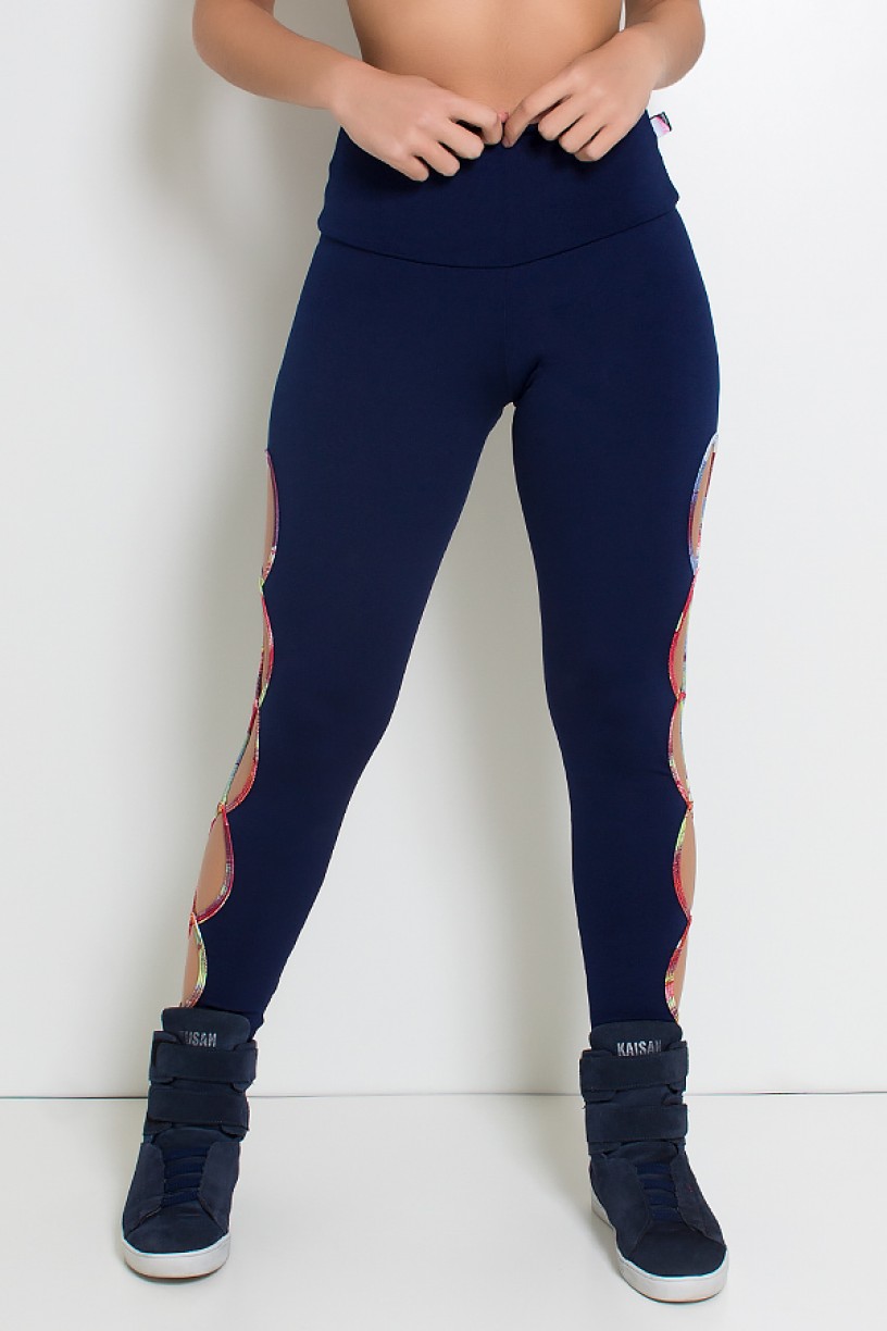 Legging Gota Sabrina Lisa com Viés Estampado (Azul Marinho) | Ref: KS-F390-002