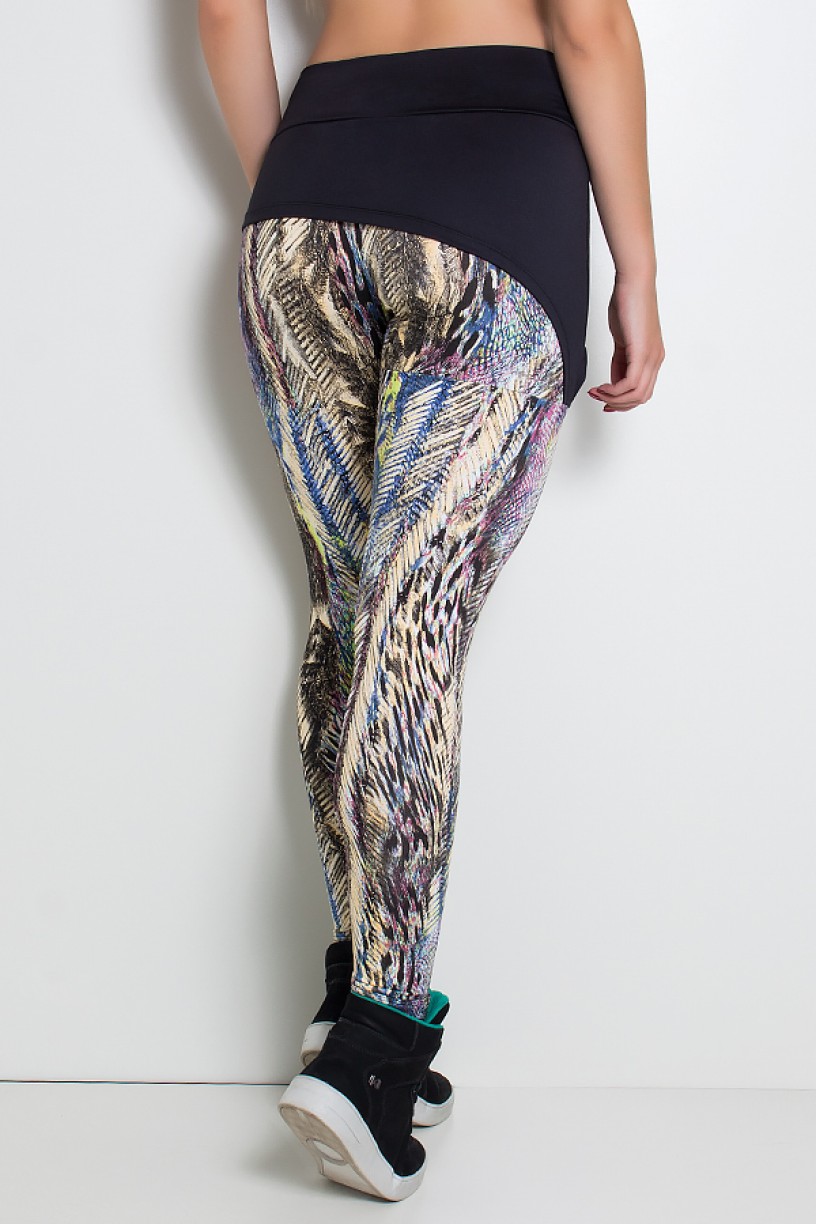 Calça Legging Samanta (Penas Bege Azul Verde e Vinho) | Ref: F204-003