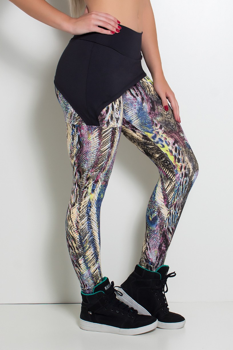 Calça Legging Samanta (Penas Bege Azul Verde e Vinho) | Ref: F204-003