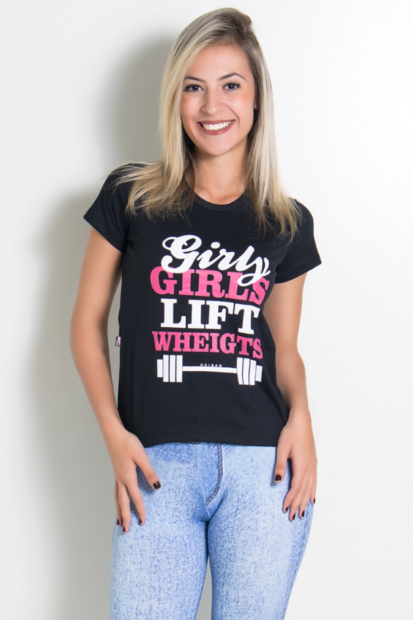 Camiseta Feminina Girly Girls Lift Wheigts (Preto) | KS-F233-001