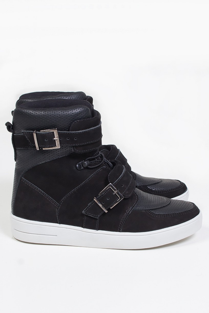 Sneaker Cano Alto Nobuck com Fivela e Elástico (Preto) | Ref: KS-T48-001