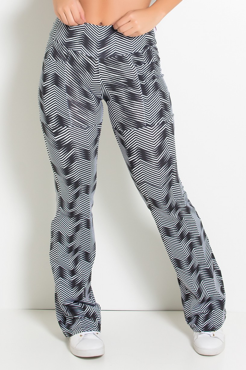 Calça Bailarina Estampada com Bolso Lateral (Setas Brancas com Preto) | Ref: KS-F191-003