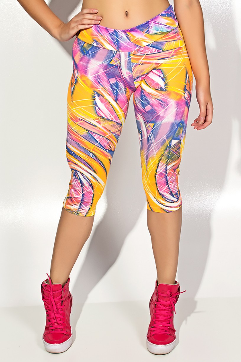 Corsário Estampada (Abstrato Azul Amarelo e Rosa com Riscos) 