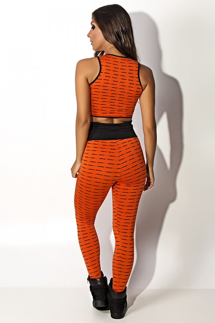 Conjunto Cropped + Calça Power Mesh (Laranja) | Ref: KS-F756-001