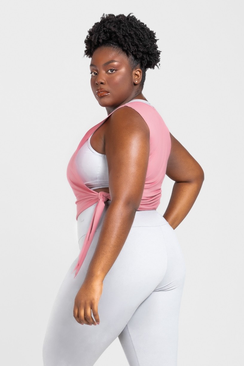 Regata com Nózinho Lateral Básica Plus Size (Rosa) | Ref: KP3083-E