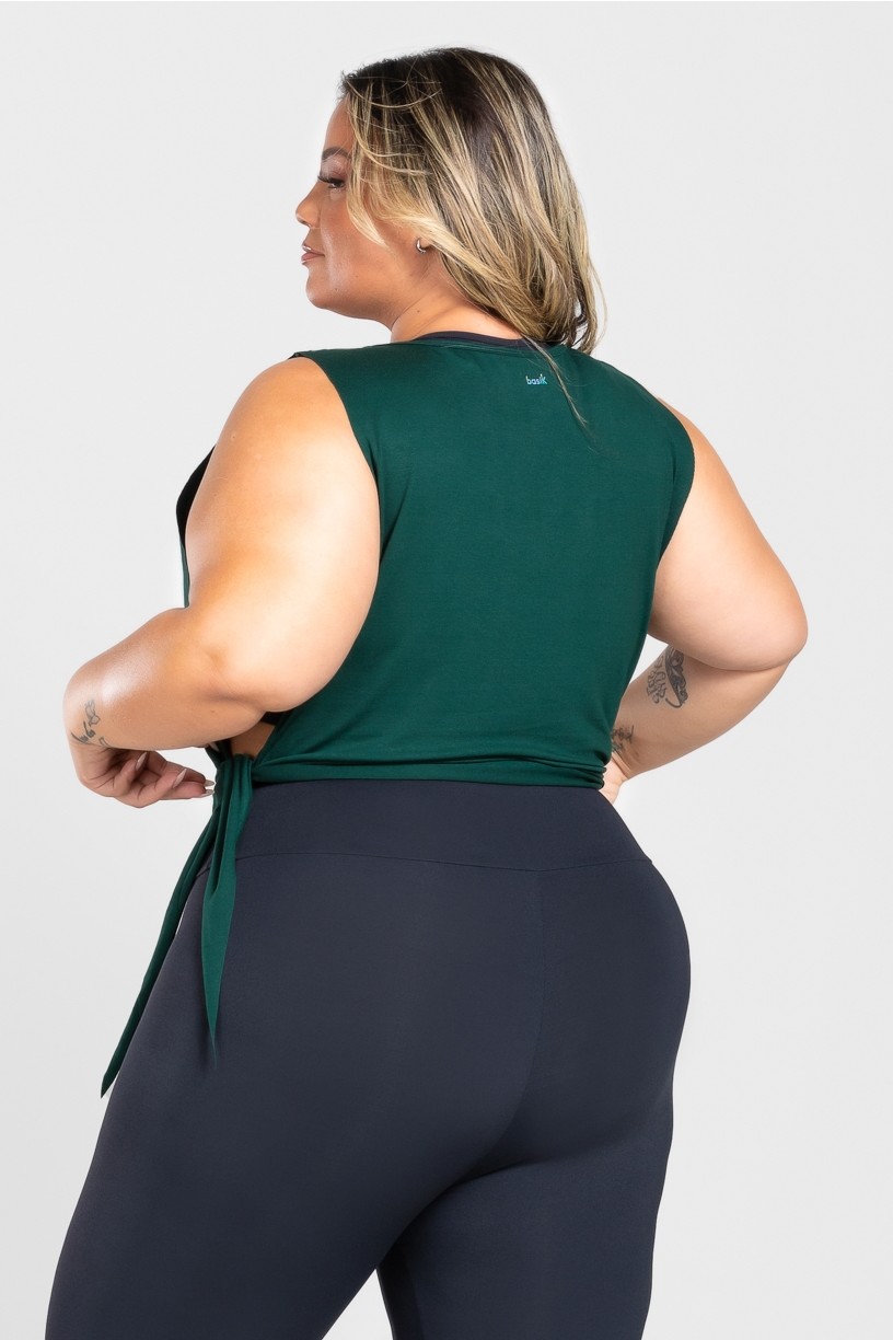 Regata com Nózinho Lateral Básica Plus Size (Verde Escuro) | Ref: KP3083-H