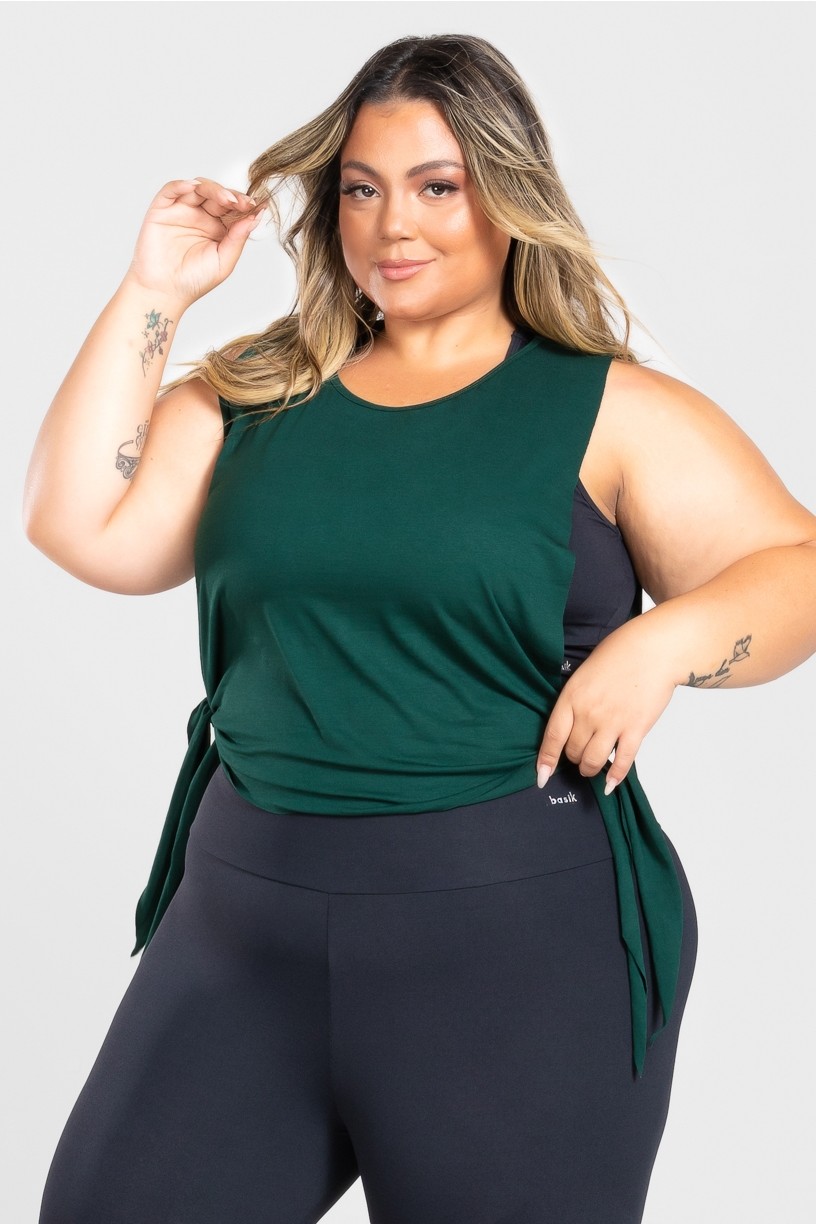 Regata com Nózinho Lateral Básica Plus Size (Verde Escuro) | Ref: KP3083-H