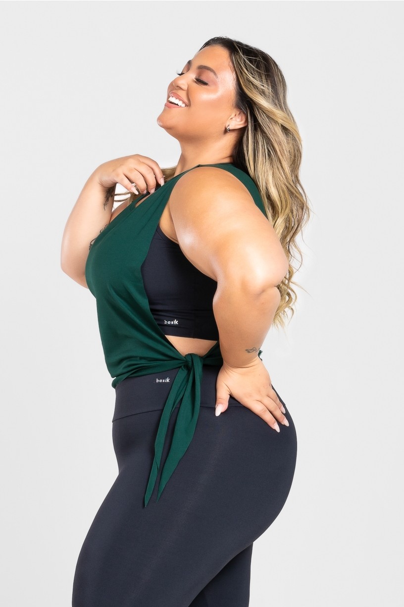 Regata com Nózinho Lateral Básica Plus Size (Verde Escuro) | Ref: KP3083-H