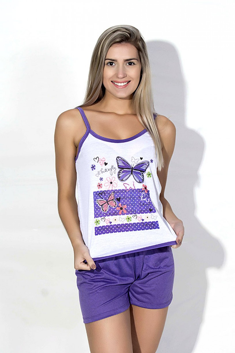 Babydoll Feminino 023 (roxo com borboletas)